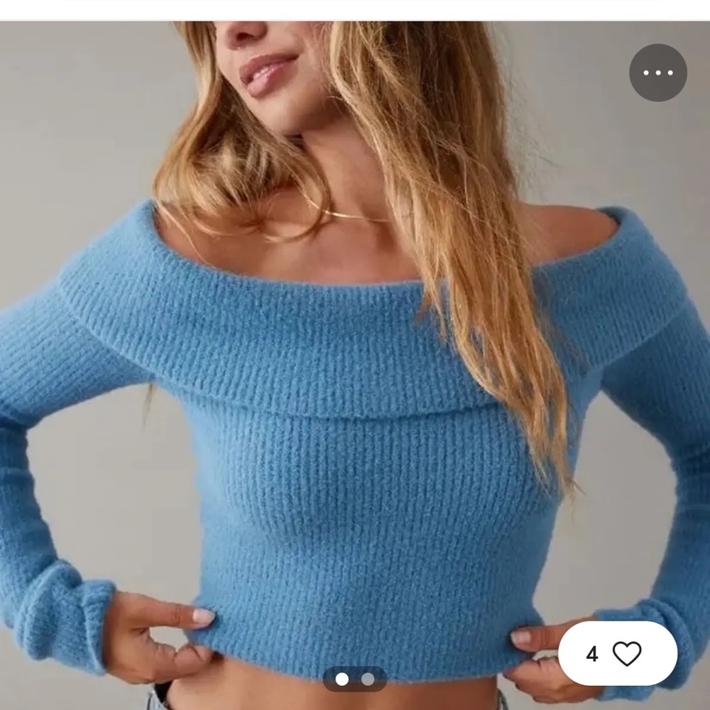 American Eagle Outfitters Sky Blue Off-Shoulder Sweater